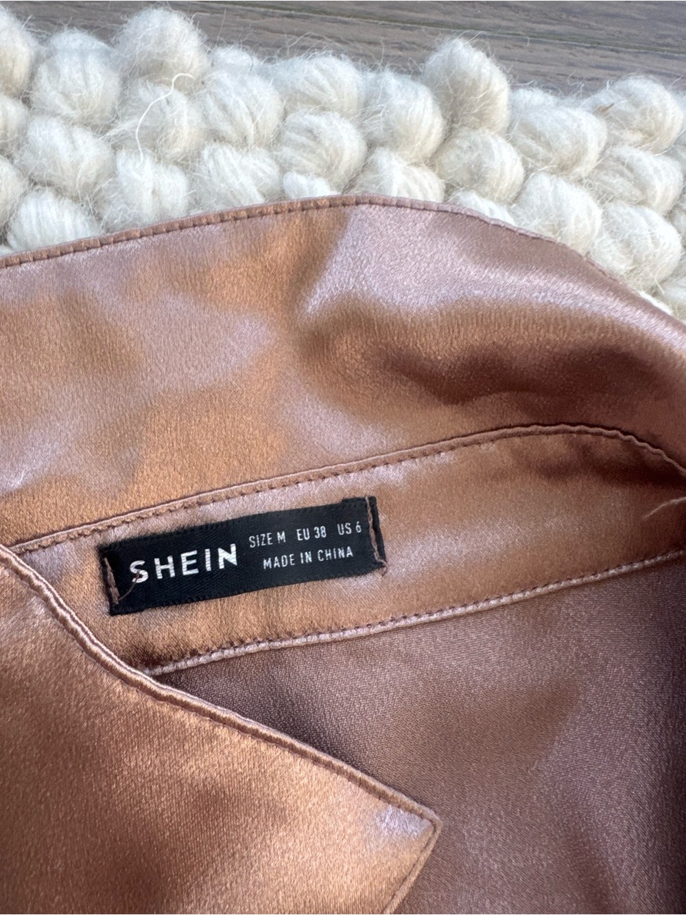SHEIN Bronze Satin Button-Down Shirt for Women - Picture 2 of 3